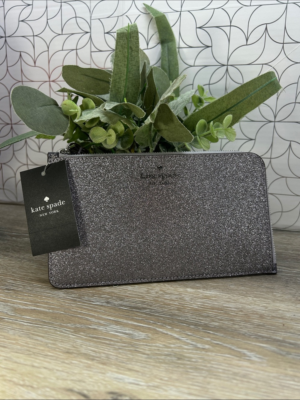 1744 NWT kate spade glitter zip wallet - pewter shimmer 431744